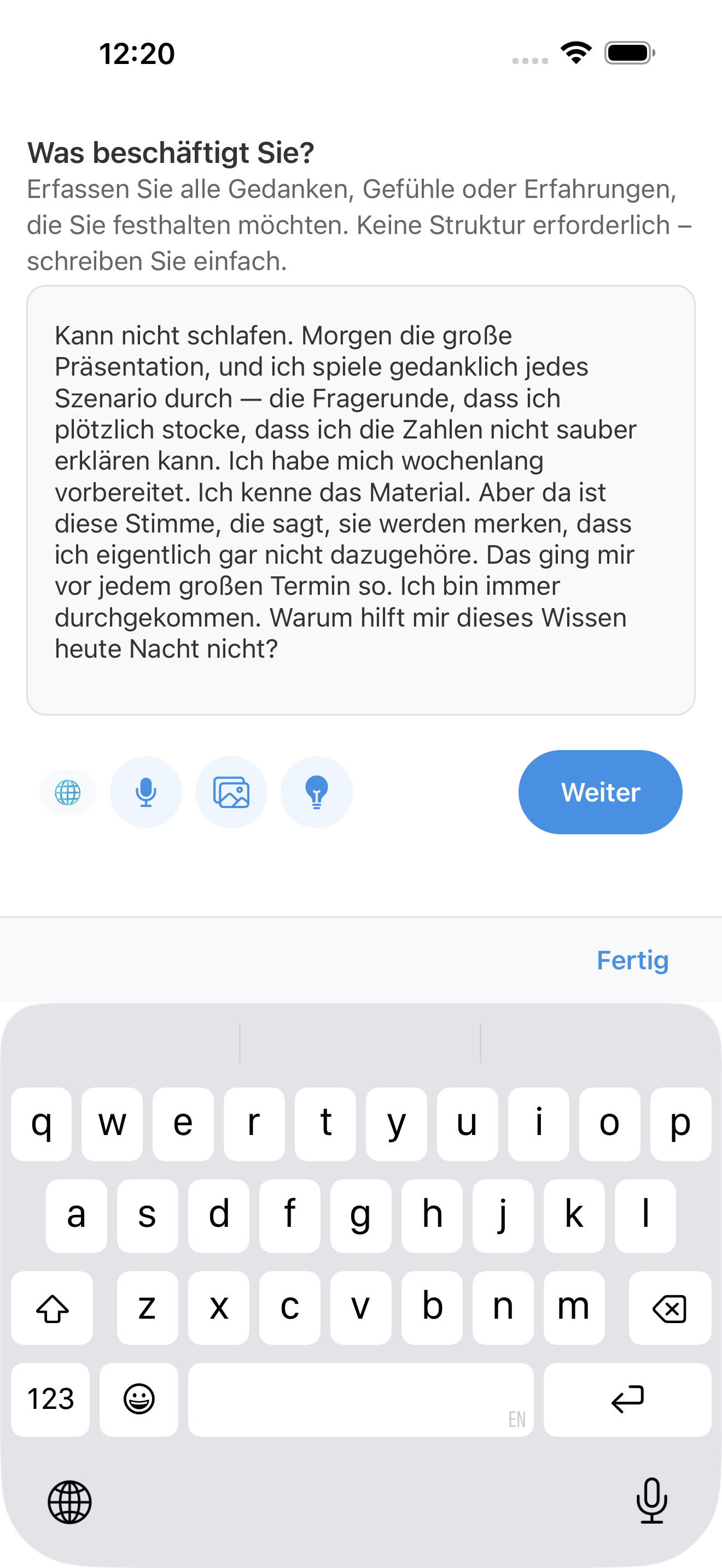 Tagebucheintrag mit angeleiteten KVT-Fragen
