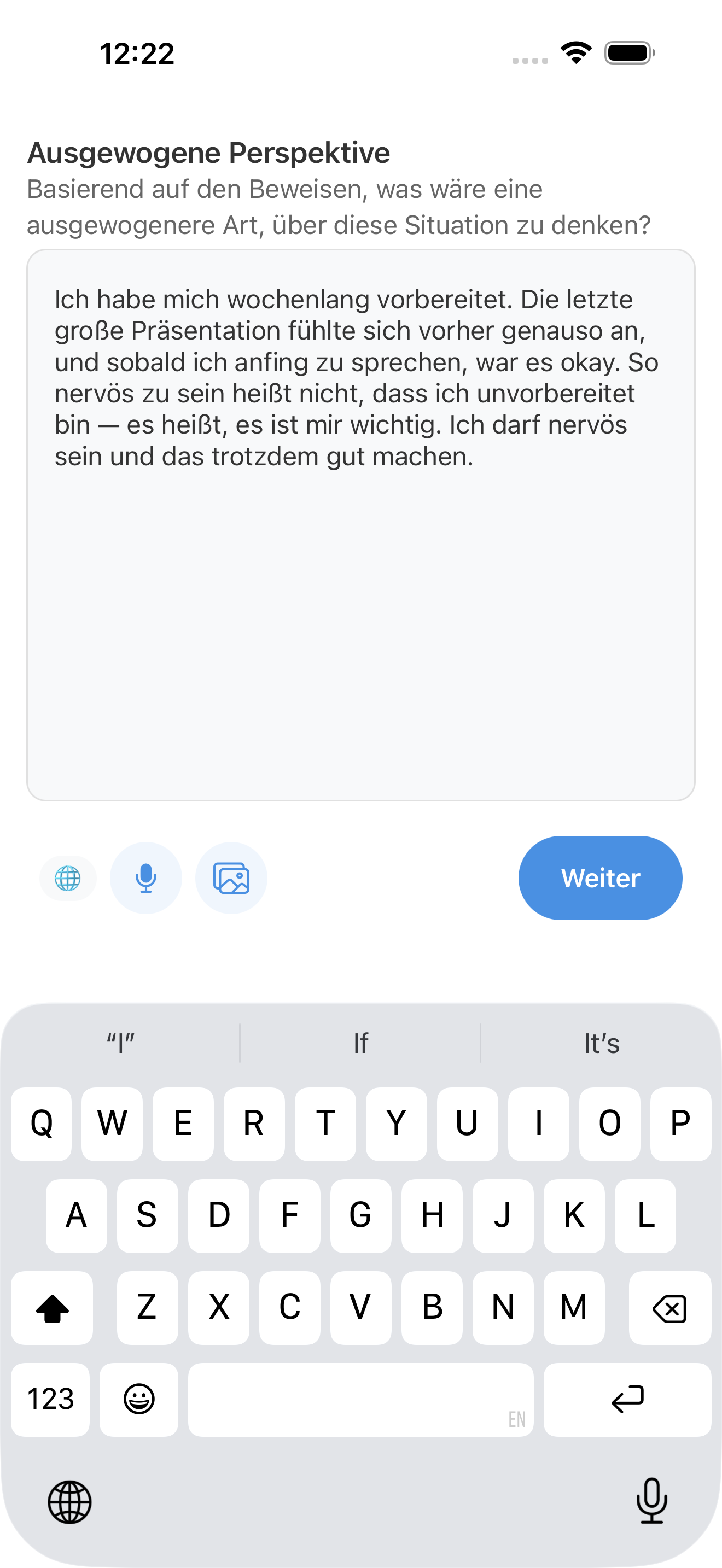 Gedankenprotokoll mit ausgewogener Perspektive
