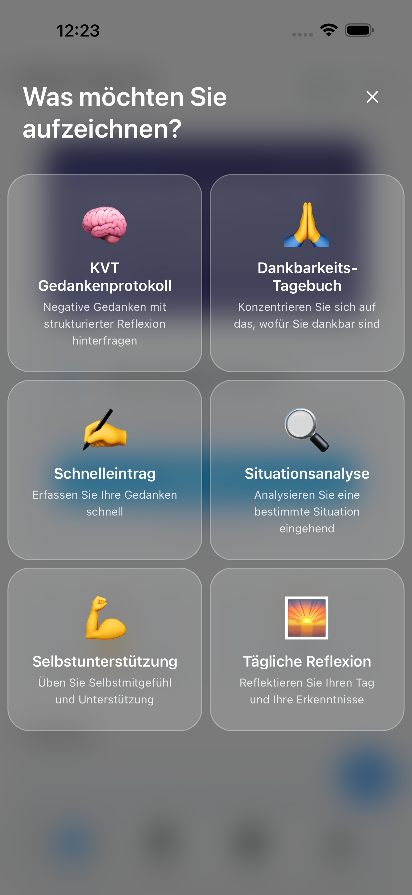Sechs strukturierte Tagebuch-Typen zur Auswahl