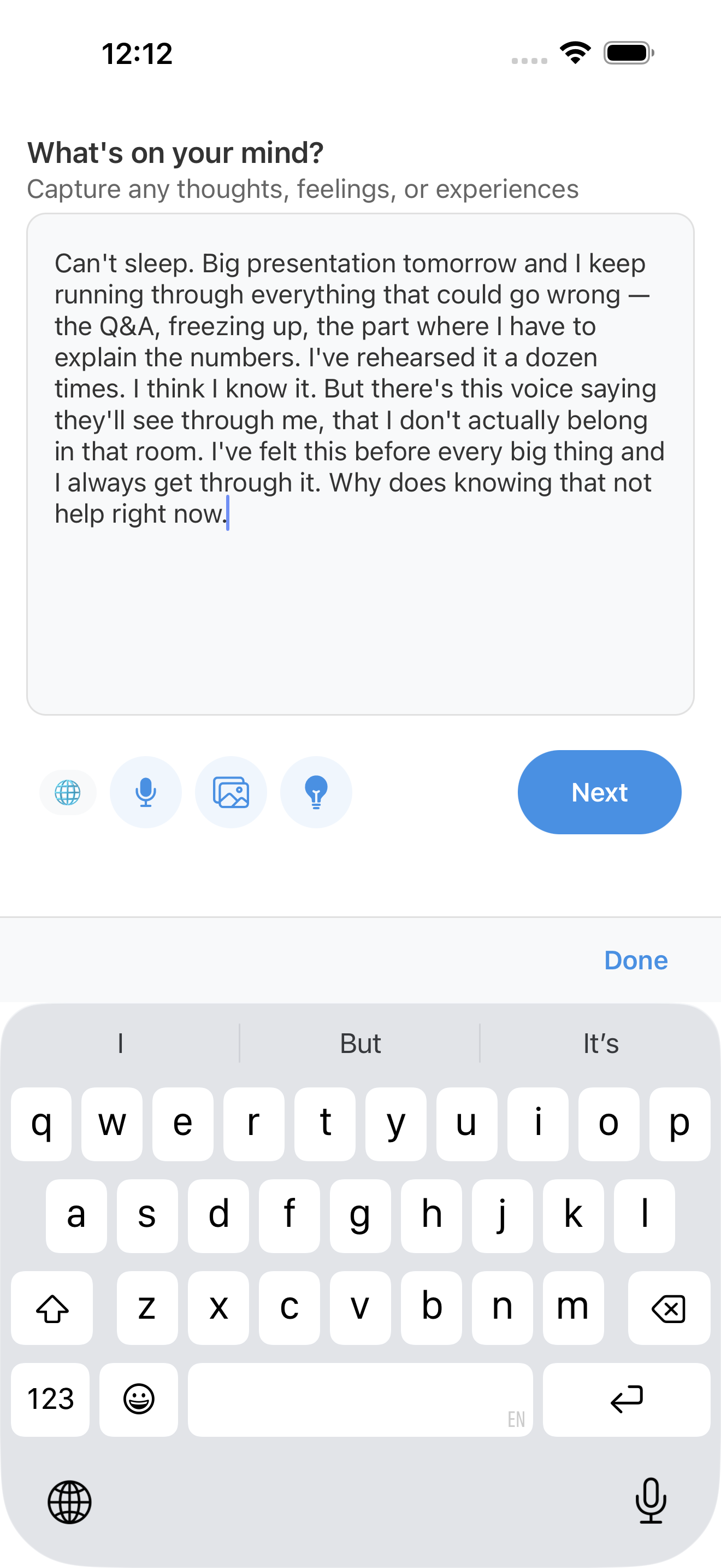 Writing a journal entry with guided CBT prompts