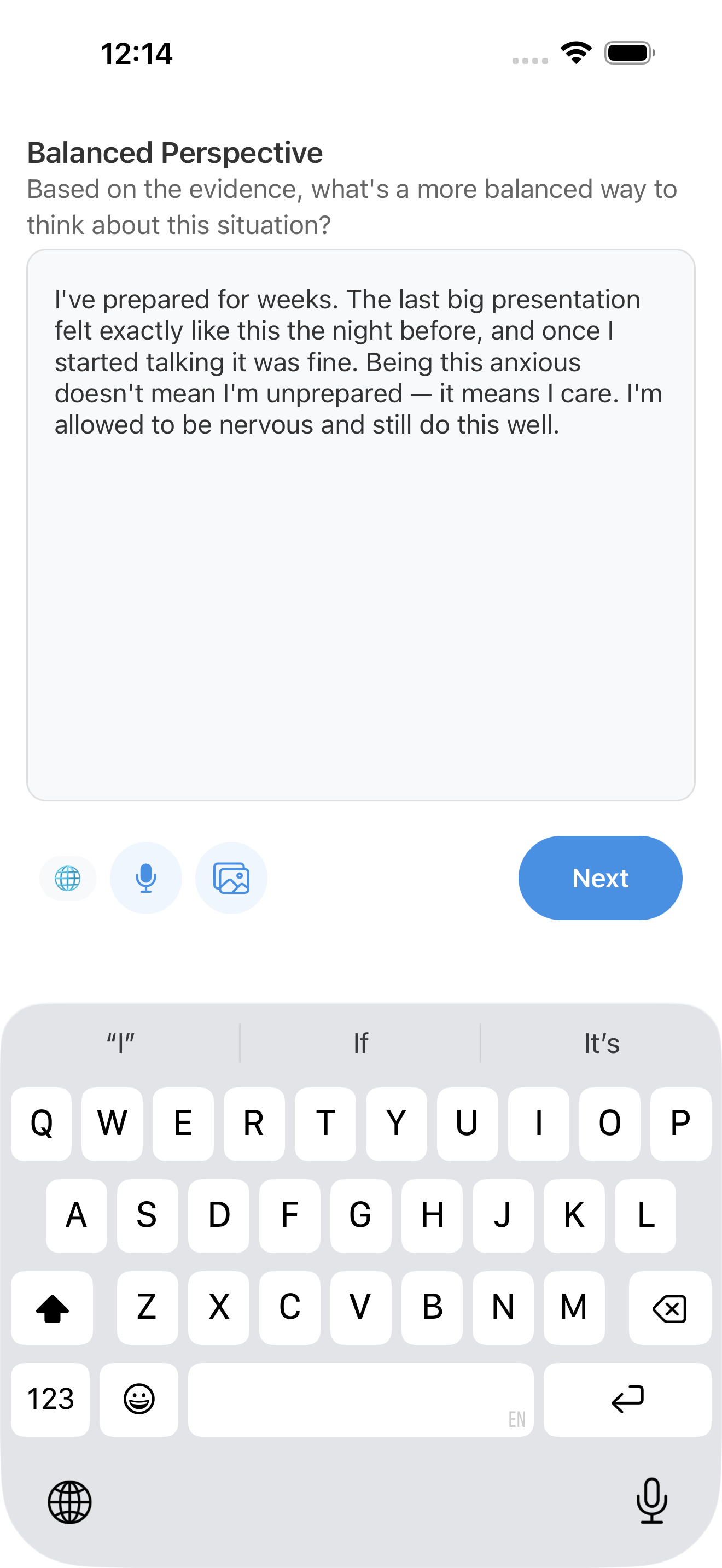 Completing a thought record with balanced perspective